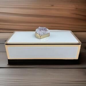 Gorgeous Natural Amethyst Cluster  Glass Gift Box w/ Black Velvet Lining Inside